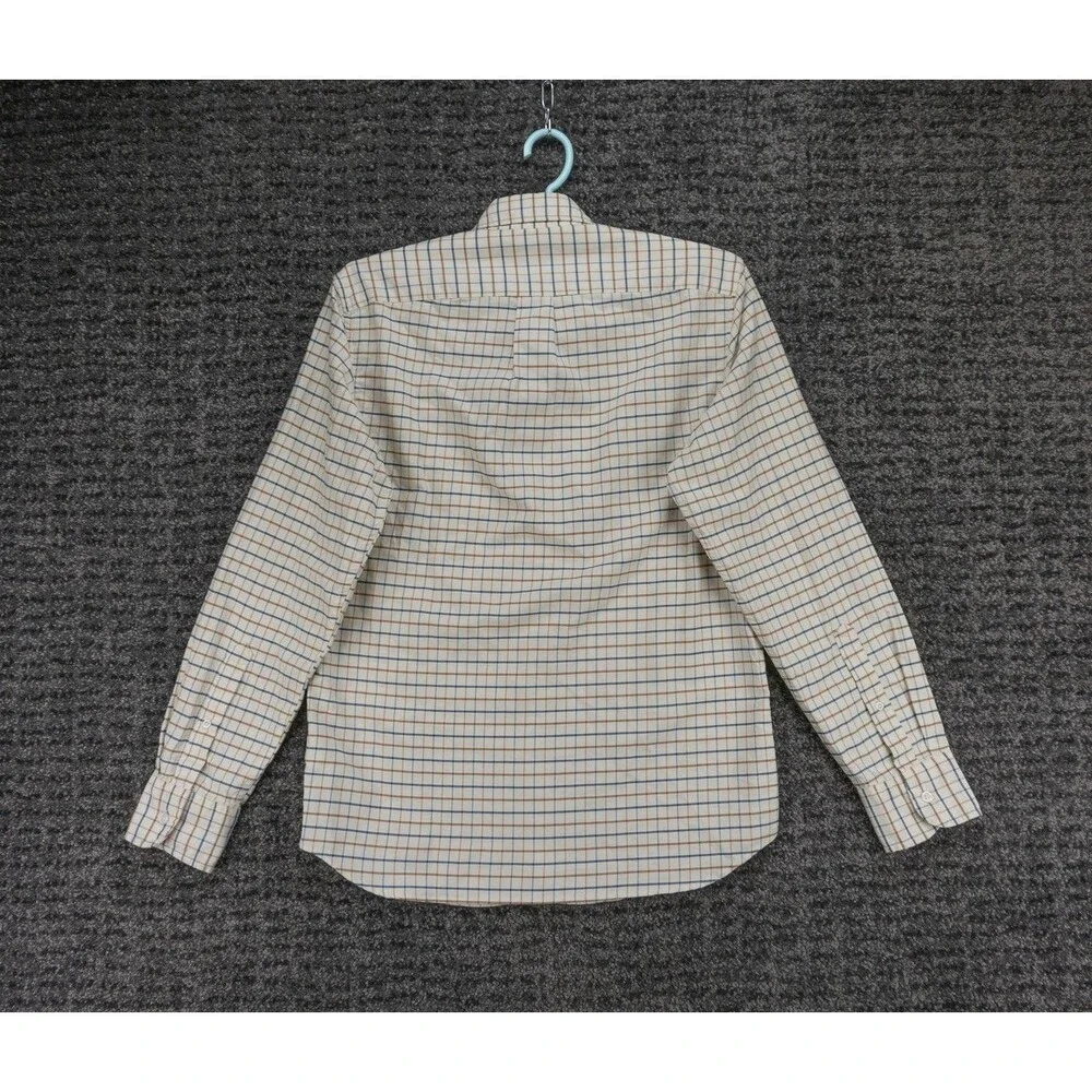 J Crew Shirt Mens Medium Ivory Check Plaid Flex Oxford Long Sleeve Casual Preppy